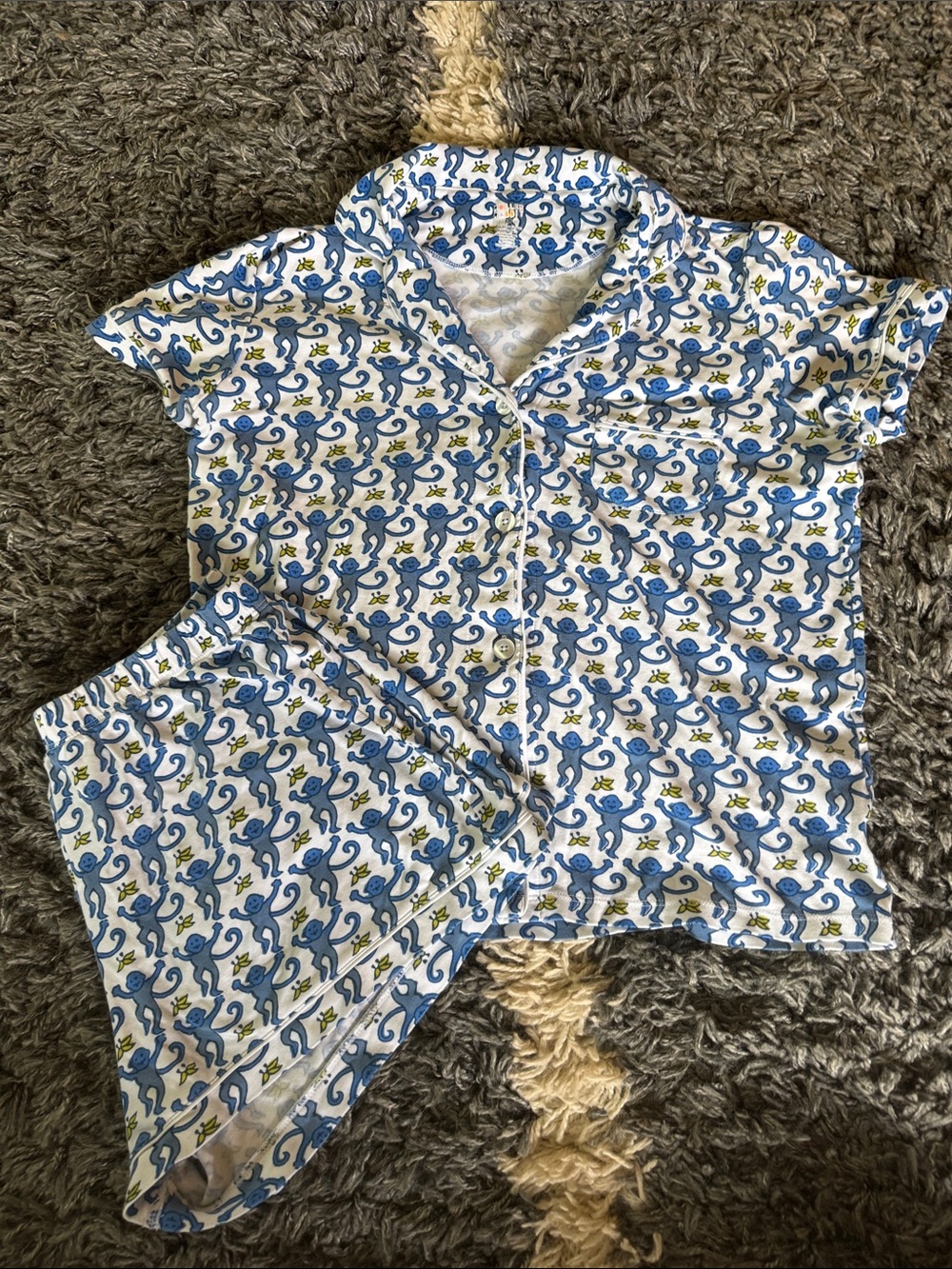 Roller Rabbit Blue and White Monkey Print Pajama Set